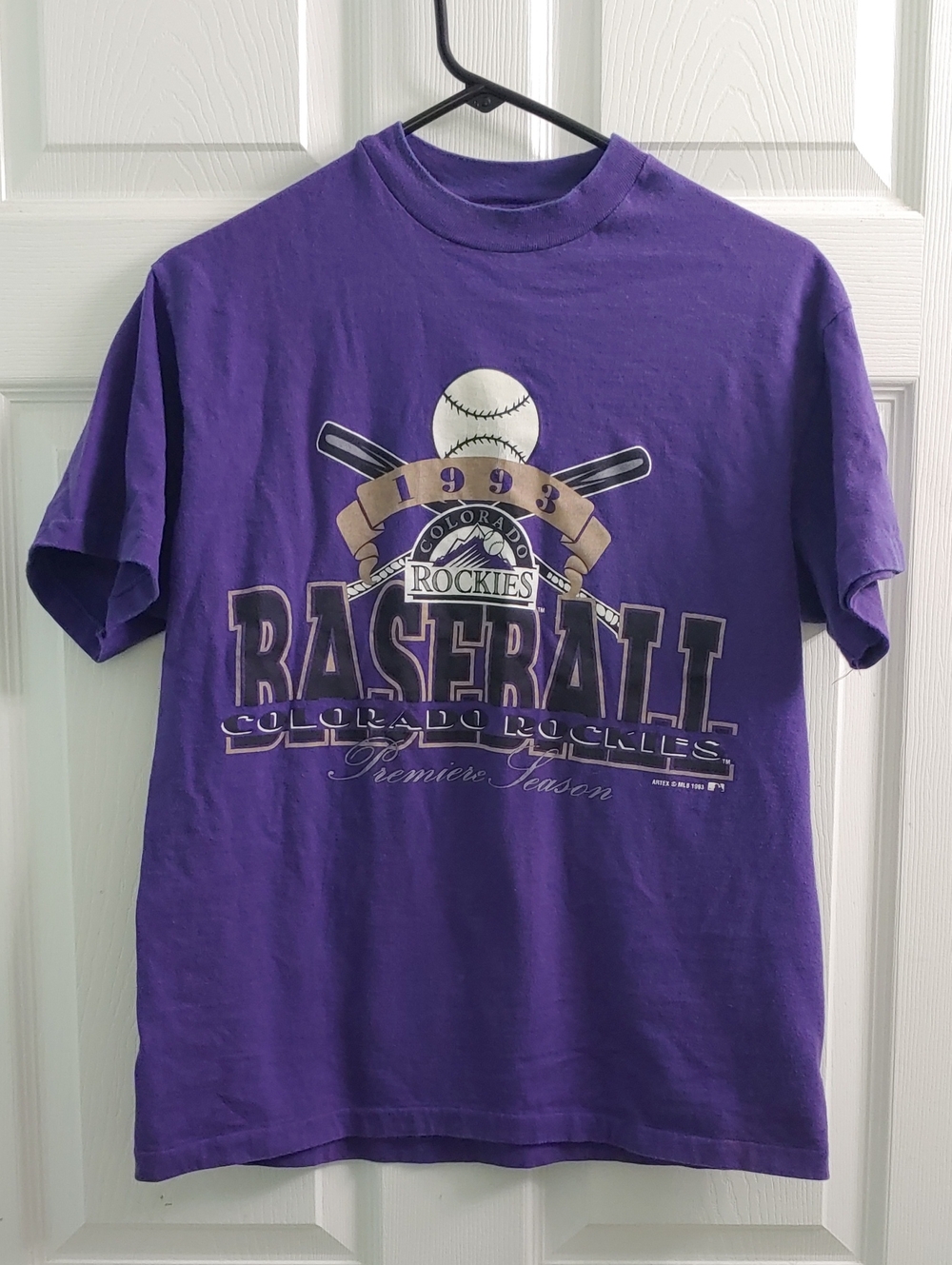 Vintage 90s Colorado Rockies T Shirt Unisex M 1993 Purple Artex MLB Tee